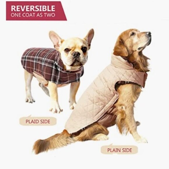 Warm Dog Coat, Reversible Jacket, Waterproof, Winter Coat, Brown British - Picture 1 of 12